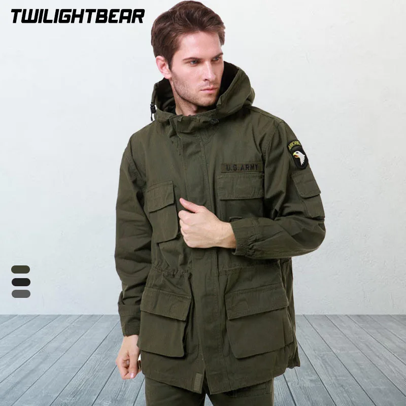Trench Coat Casual Men Jacket Classic M65 Men's Trench Coat Pure Cotton Outerwear Fleece Windbreaker Multi Pocket Tactical Jacket Men Clothing Coats AF802