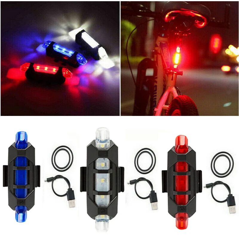 5 LED USB Rechargeable Bike Safety Warning Light Bicycle Cycling Tail Rear Light 