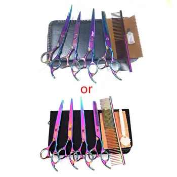 

7in Professional Pet Dog Grooming Kit Straight Thinning Curved Scissors Comb Set Q1FB