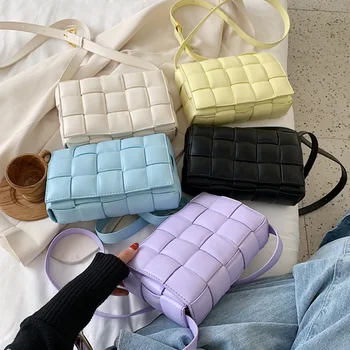 

Minimalist Small Women Crossbody Bag Soft Leather Messenger Bags for Lady Fashion Woven Shoulder Bag Female Solid Summer Flap