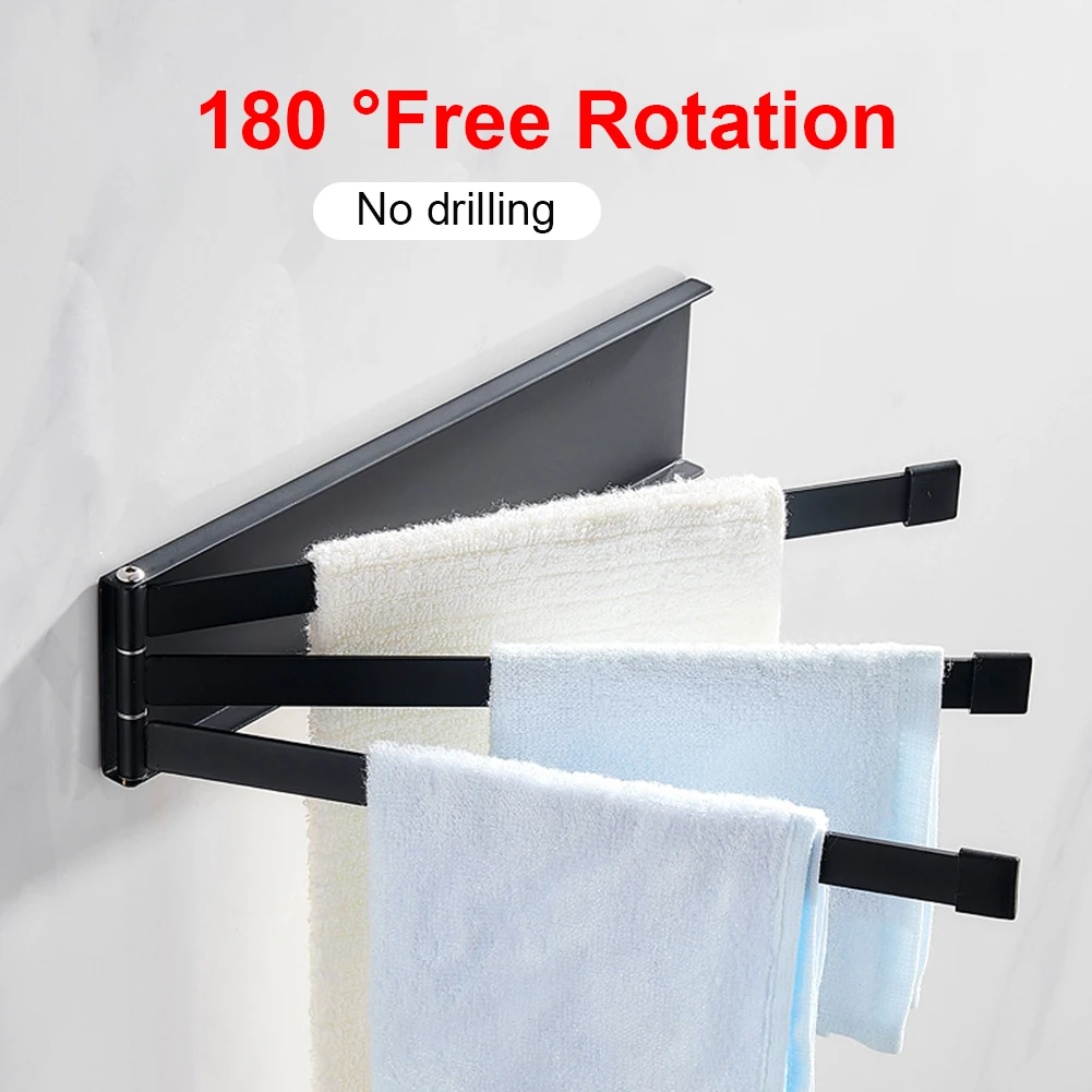 

Hanger Swivel Space Aluminum 180 Degree Rotating Bath Home Towel Rack Wall Mounted Rail Anti Skid Holder Folding Adhesive