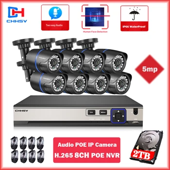 

Face Record 8CH 5MP POE Security Camera System Kit Two Audio HD IP Camera Outdoor Waterproof CCTV Video Surveillance NVR Set 2TB