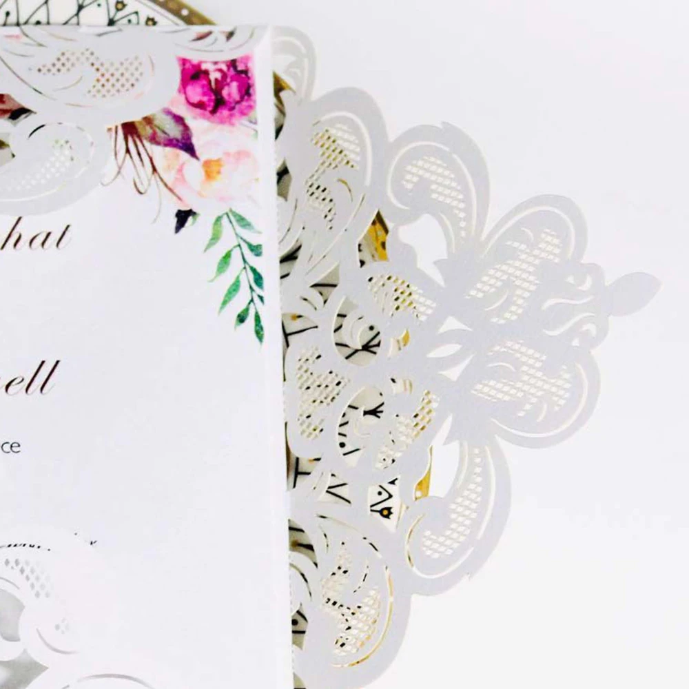  10pcs Elegant European Lace Wedding Invitations Card Square Laser Cut Flower Customize Greeting Car - 4.00026E+12