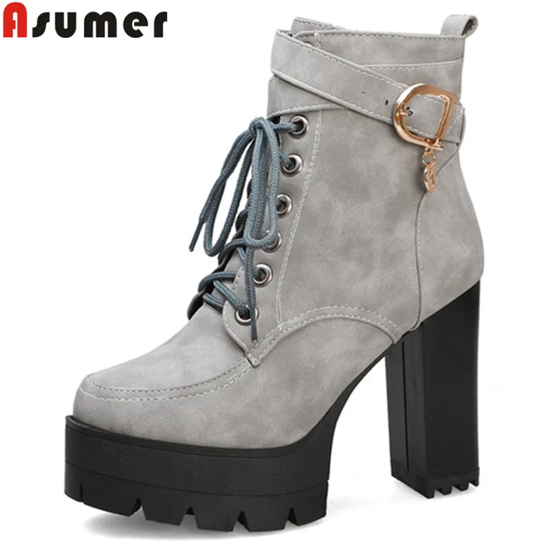 

ASUMER big size 34-43 fashion ankle boots round toe lace up ladies boots platform cross tied autumn winter boots womesn 2020