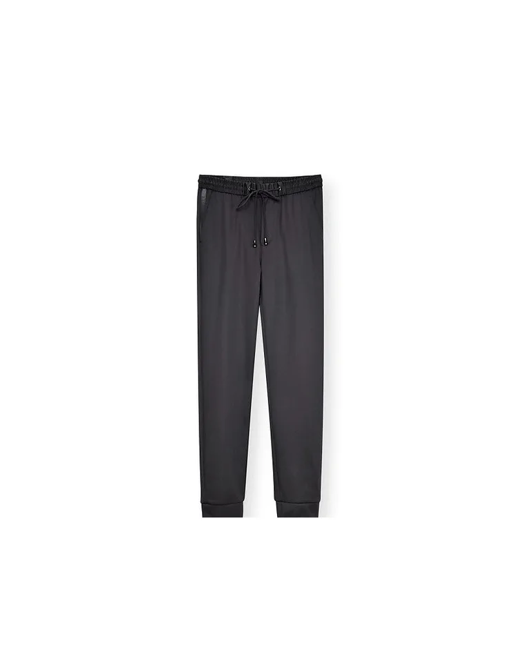 Summer Comfortable Thin Solid Color Slim Fit Men Elasticity Ribbed Pattern Drawstring Top Casual Pants Elastic Waist Pants