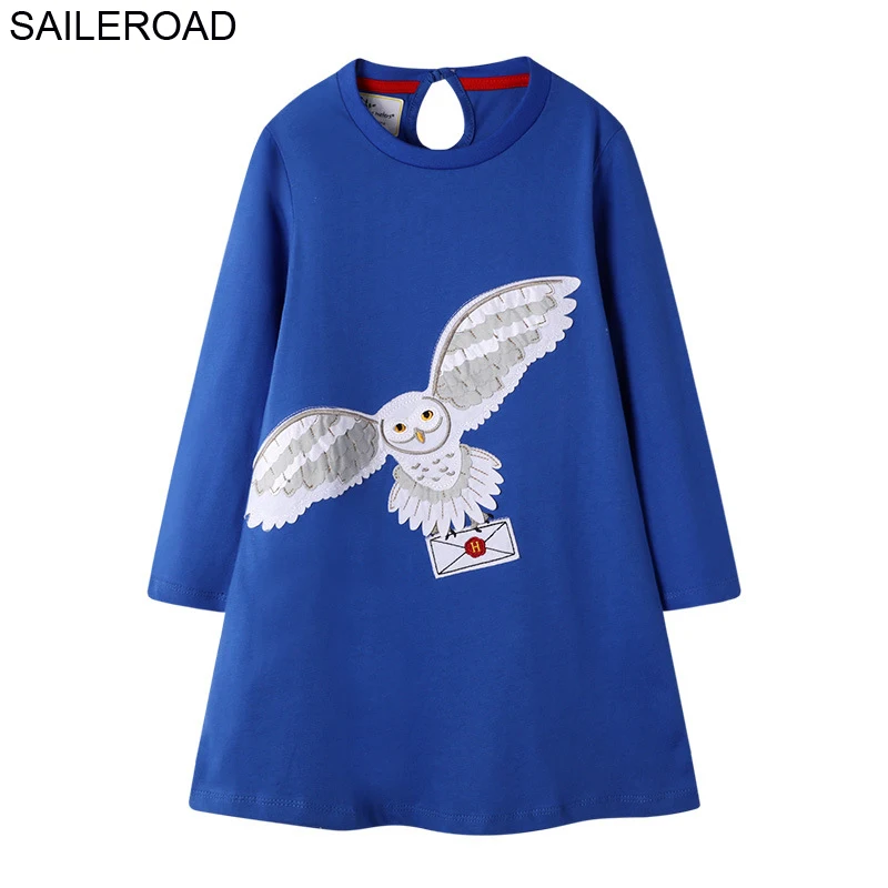 SAILEROAD Сова Животное Аппликация Девушки с длинным рукавом Платье Весна Детское Вечернее Платье Хлопок Девочки Платья Принцесс