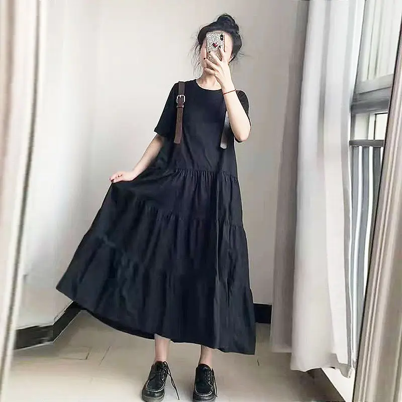 Sleeveless Dress Women Summer Korean Style Spaghetti Strap Students Streetwear Loose Leisure 4XL Large Size Lovely BF Harajuku summer dresses for women