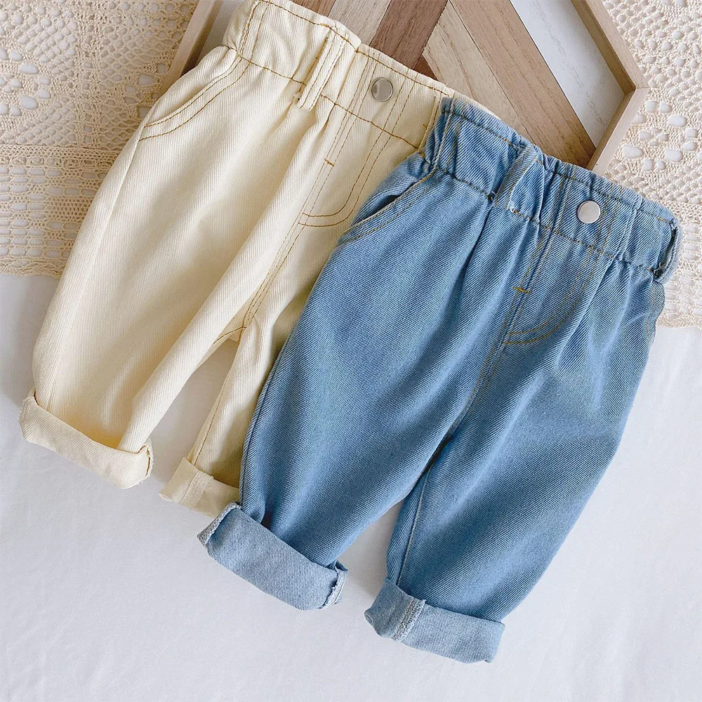 

Baby Girl Pants Soft Denim High Waist Baby Girl Leggings Solid Color Infant Clothing Little Girls Jeans Pants