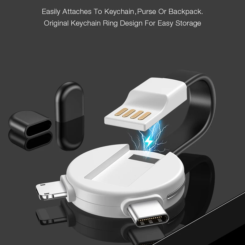 FLOVEME Mini 3 в 1 type-C Micro USB кабель для iPhone samsung Xiaomi 2A быстрой зарядки данных брелок для Powerbank Магнитный кабель