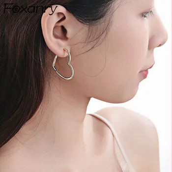 

Foxanry Prevent Allergy 925 Sterling Silver Terndy Earrings for Women Simple Smooth LOVE Heart Party Elegant Fine Jewelry Gifts