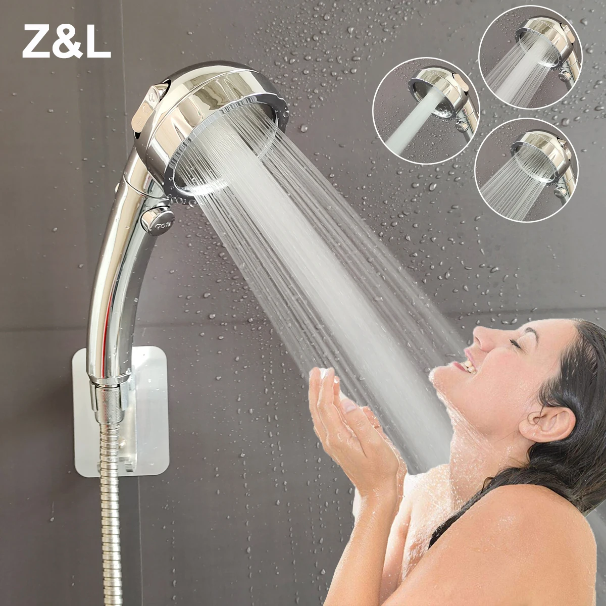 3 Spray Mode Hand Shower Head Bathroom Handset Chrome White