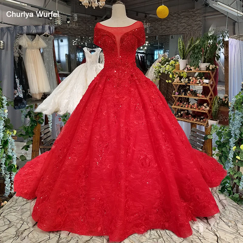 

LS0522 red elegant dress with beadings quick shipping o neck short sleeve lace up back a-line evening dress for wedding party