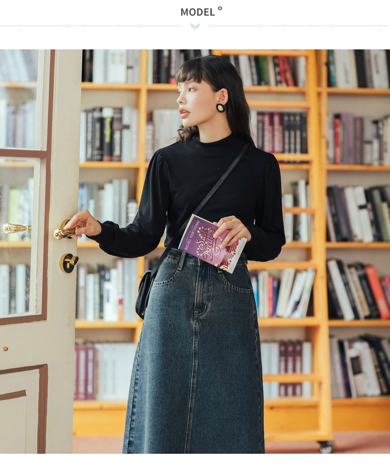 INMAN 2020 Autumn Winter New Arrival Retro French Style High Collar Bubble Long Sleeve Women T-Shirt