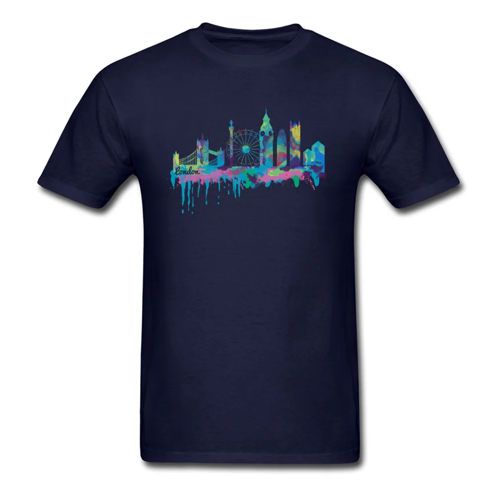 

Watercolor Inky London Skyline Men T Shirts Hip Hop Lovers Day Fashion Usa T-Shirts Crewneck 100% Cotton Tops T Shirt Printing