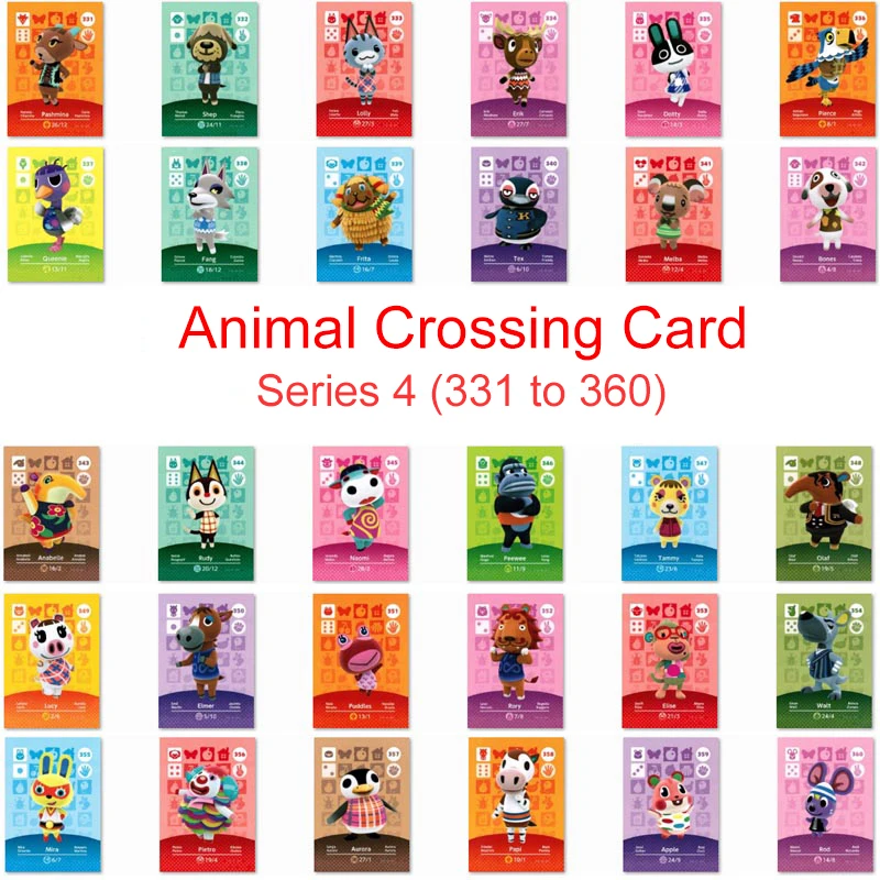 Series 4 (331 to 360) Animal Crossing Card Amiibo Card Work for NS 3D Games Amibo Switch New Horizons Villager Card