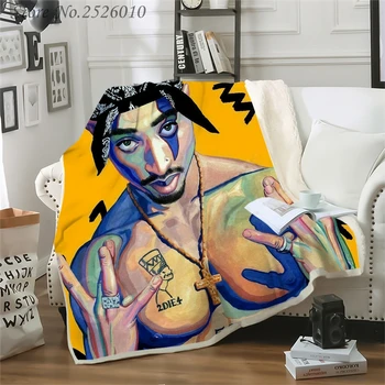 

Throw blanket Hip Hop Rapper 2Pac 3D Velvet Plush Blanket Bedspread For Kids Girls Sherpa Blanket Couch Quilt Cover Travel 03