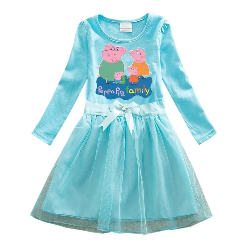 

Child Girl Baby Cotton Long-Sleeved Dress Page George Family Spring and Autumn Cartoon Printed Mesh Princess Dress