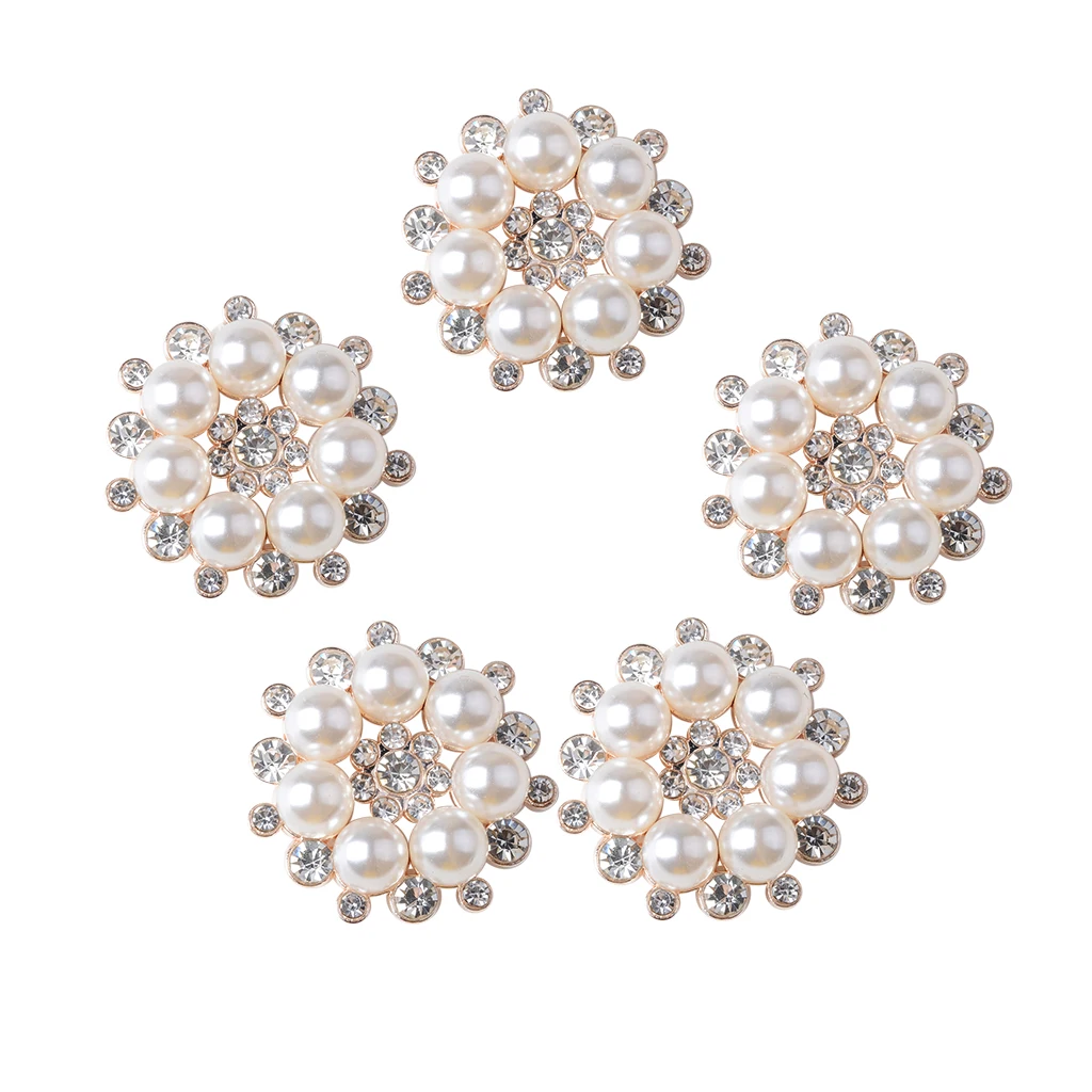 5 Pieces 2.7 x 2.7 cm Sliver Round  Faux Pearl Embellishment Rhinestone Button Flatback DIY Accessories Christmas Buttons
