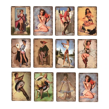 

PIN UP GIRL Retro Metal Tin Sign Poster Vintage Plaque Home Pub Bar Garage Wall Decor