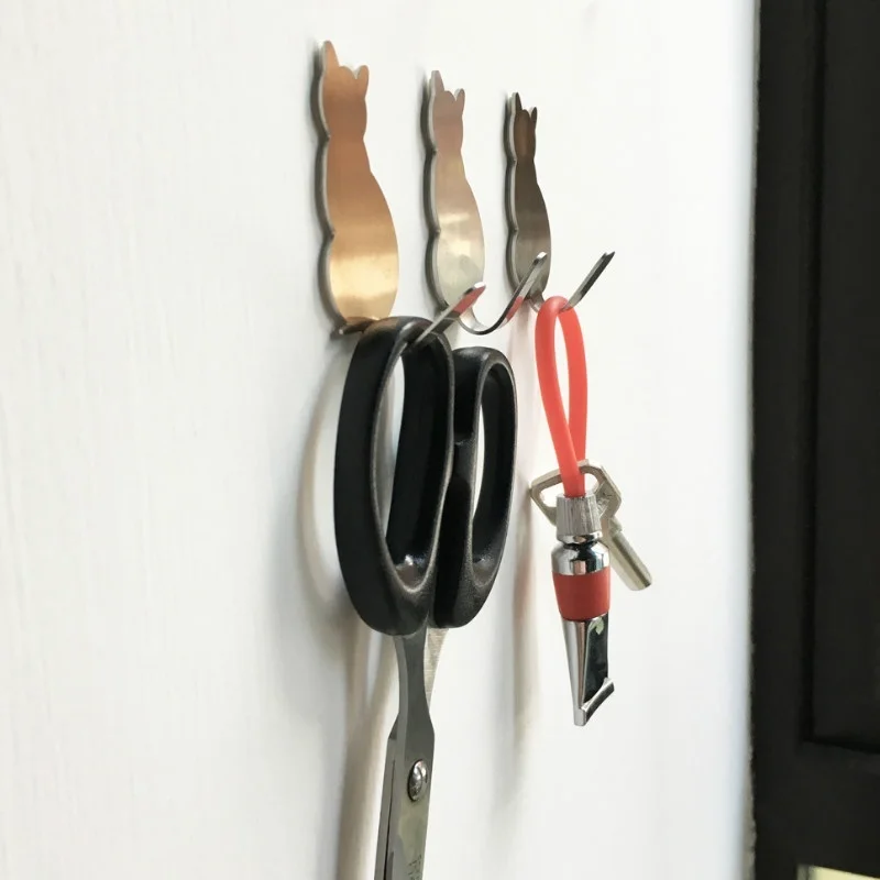 2Pcs Waterproof Strong Adhesive Hooks Stainless Steel Cat Wall Sticker Wall Door Hanger for Kitchen Rustproof Towel Hooks