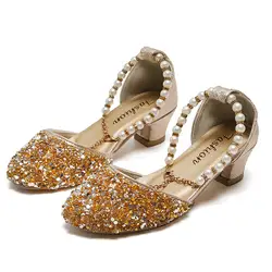 Обувь для маленьких девочек; модная обувь принцессы с блестками и жемчужинами; Танцевальная детская обувь; повседневная обувь на плоской