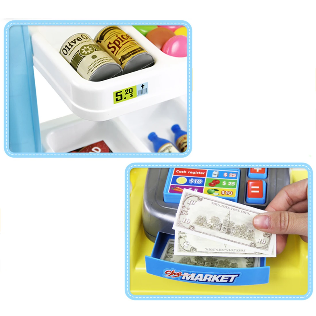 47 шт./компл. Дети моделирование супер Рынок Playset мульти-функциональный Рынок стойло кассовый аппарат игрушка в подарок на день рождения-розовый/желтый