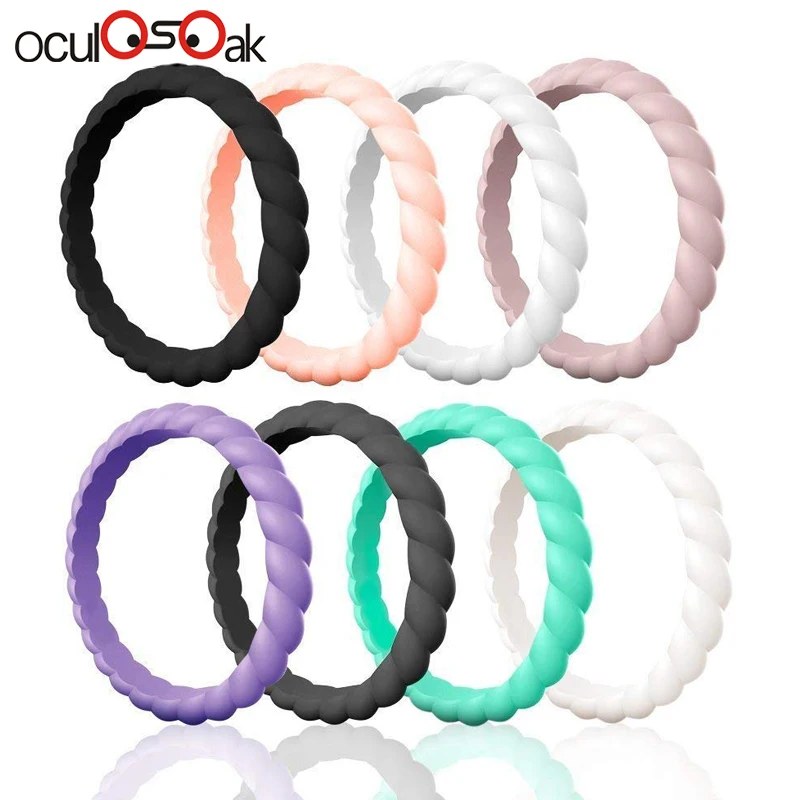 Hot Fashion 3mm Thin Braided Silicone Ring For Women Wedding Rings Sports Hypoallergenic Crossfit Flexible Rubber Finger Ring