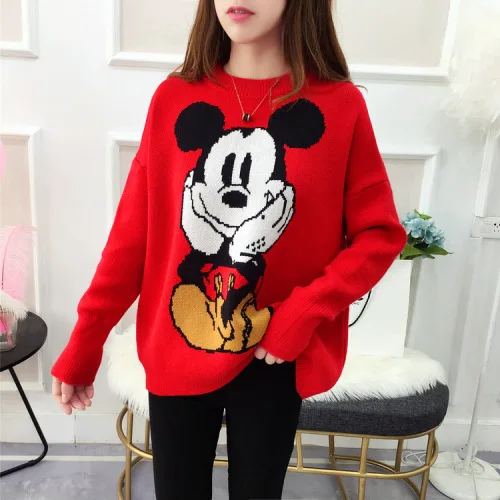 

2 Color Sweater Female New Cute Knit Tops Jumpers Thick Cartoon Mickey Pullover Harajuku Kawaii Oversized Women Sweater