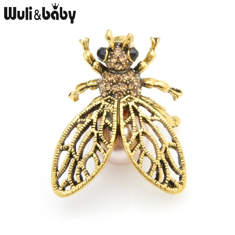 Wuli&baby, золотой, серебряный цвет, жемчужные броши в виде пчел для женщин, сплав, насекомые, Повседневная брошь для вечеринки, булавки, подарки