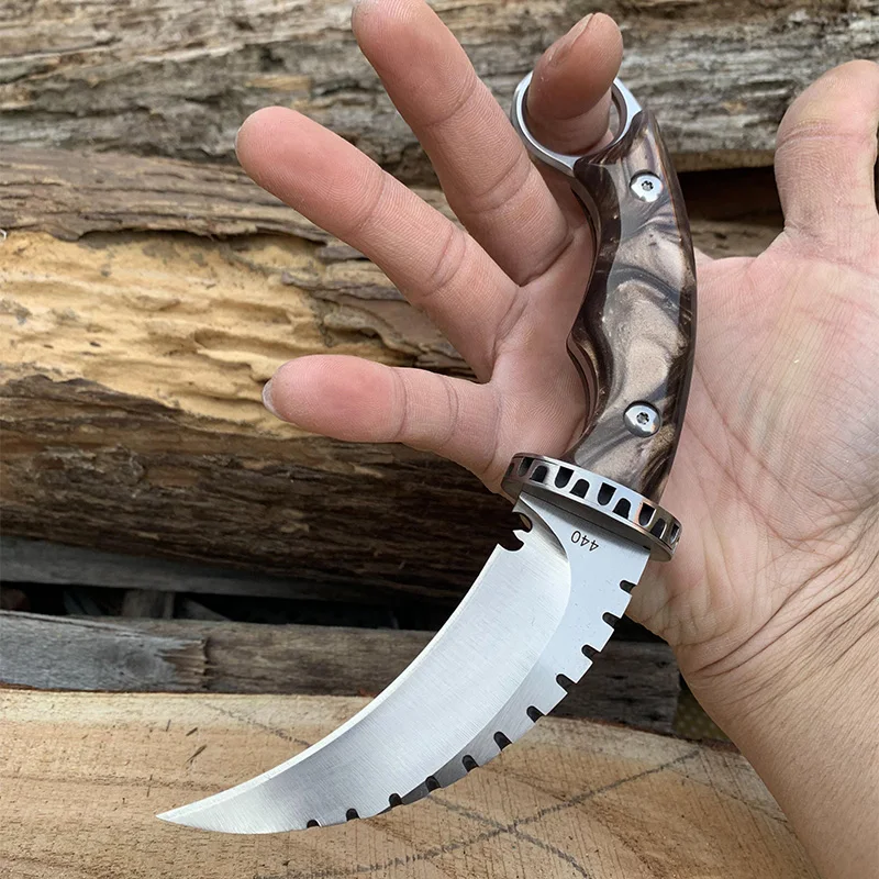 

SAMSEND 440C Hand-made acrylic Handle Camping knife Handle give away two-layer holster Scabbard