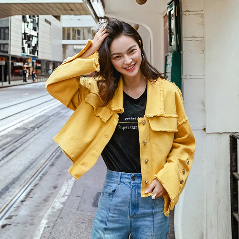 

LANMREM Solid Color Edging Long Sleeve Short Paragraph Plus Woman Denim Jacket Casual Simple Fashion 2019 Autumn Coat New TV401