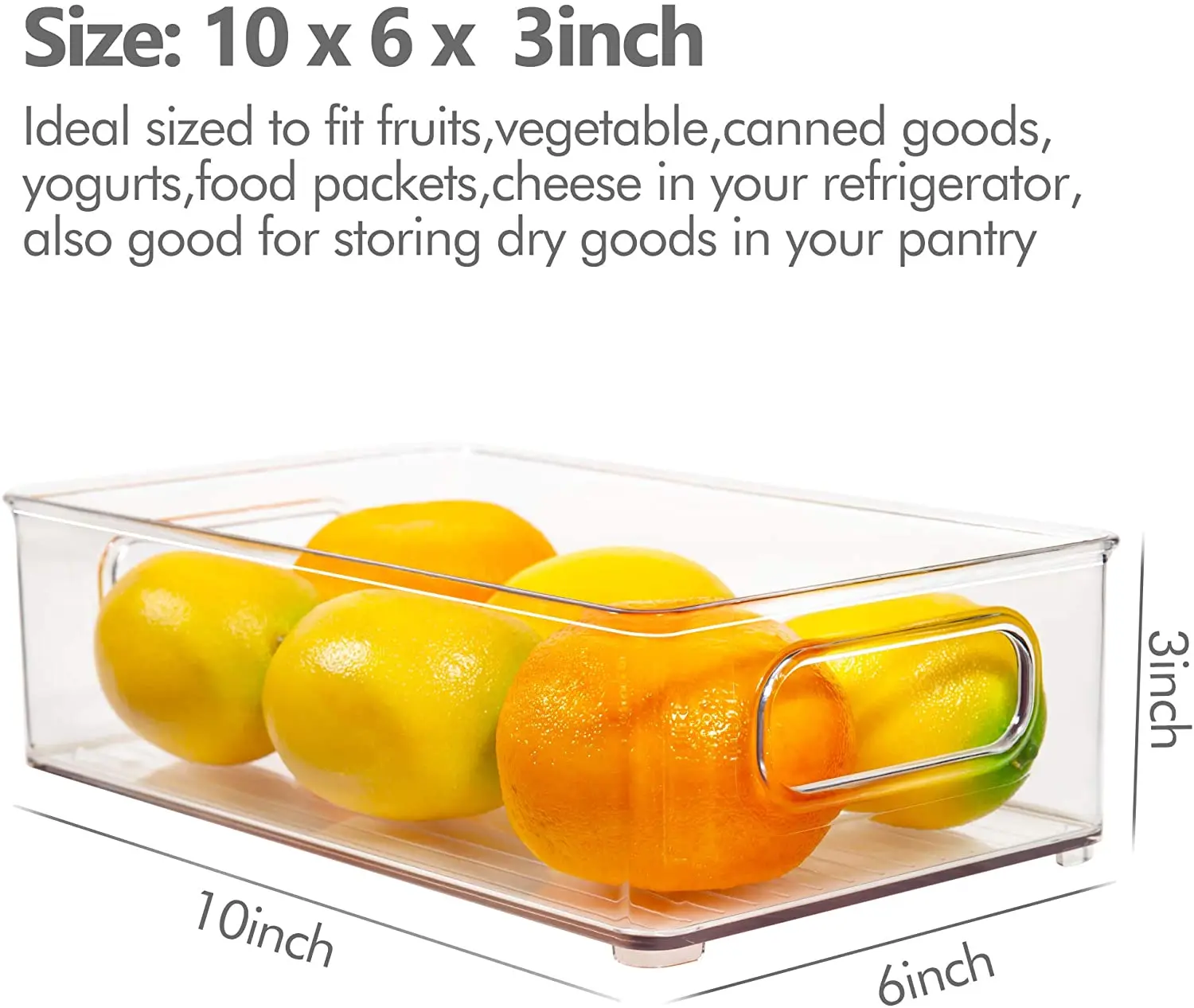  Stackable Refrigerator Organizer Bins, 6 Pack Clear Kitchen  Organizer Container Bins with Handles and 20 PCS Plastic Bags for Pantry,  Cabinets, Shelves, Drawer, Freezer - Food Safe, BPA Free 10L