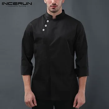 

INCERUN Men Solid Color Long Sleeve Stand Collar Chef Jackets Bakery Kitchen Fashion Work Wear Clothing Catering Working Uniform
