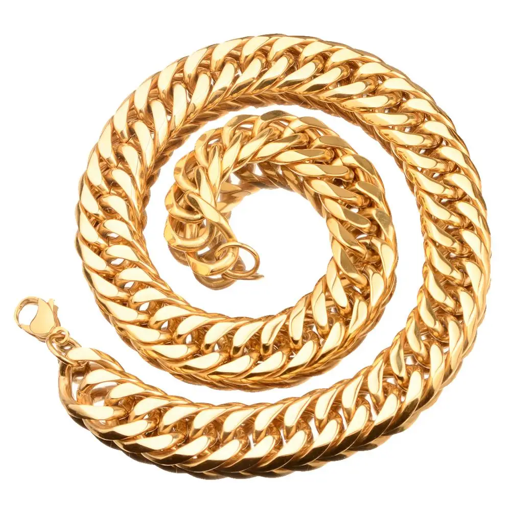 

21MM High Quality Stainless Steel Gold Cuban Curb Link Chain Lobster Buckle Mens Necklace Or Bracelet Heavy Jewelry 7"-40