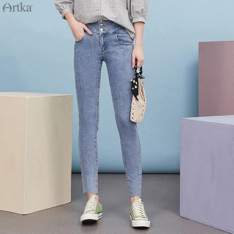 ARTKA 2020 Early Autumn New Women Jeans Fashion High Waist Blue Denim Pencil Pants Casual Skinny Jeans for Women KN20204Q ARTKA 2020 Early Autumn New Women Jeans Fashion High Waist Blue Denim Pencil Pants Casual Skinny Jeans for Women KN20204Q