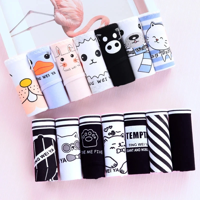 

7PCS/Set Women's Sexy Underwear Cute Cotton Panties Briefs For Girl Ladies Lingerie Cartoon Female Pink Pantys Underpants Thongs
