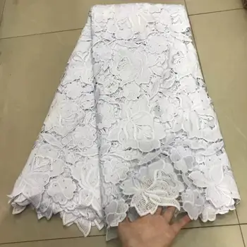 

White African Cord Lace Fabric Water Soluble Dress Lace Stones 2019 High Quality Nigerian Guipure Lace Fabric