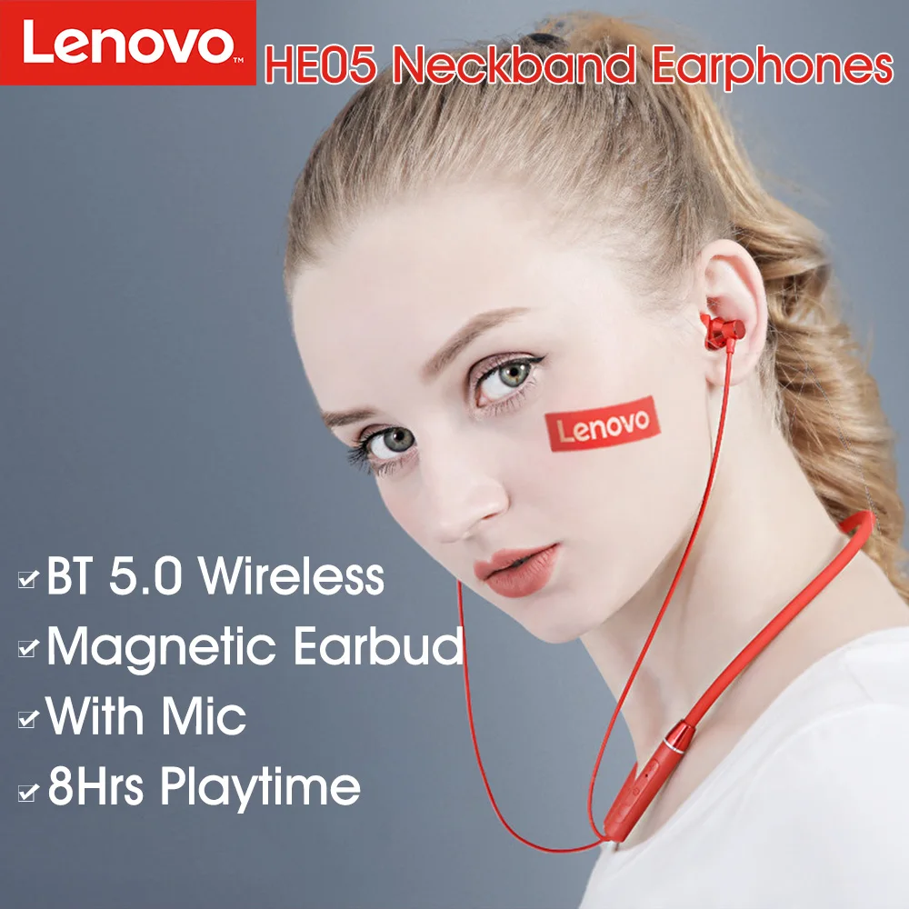Lenovo HE05 Bluetooth наушники BT5.0 Спортивная гарнитура с защитой от пота беспроводные наушники для бега с шумоподавлением магнитные наушники