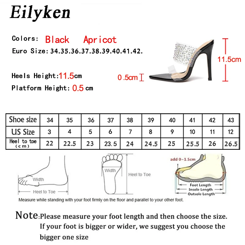Eilyken новые летние пикантные туфли с заклепками Стразы туфли без пяток на высоких каблуках Женские шлепанцы; босоножки модный, из ПВХ, прозрачный обувь на шпильках