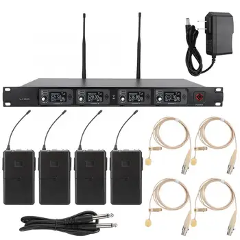 

UHF 642.2~660.8Mhz 1 to 4 Transmitter Receiver Microphone Professional Wireless Conference Lapel Microphone 100-240V Mic