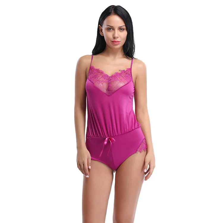 Женское кружевное нижнее белье для девочек размера плюс LingerieTeddy цельная Пижама Женское Эротическое Сексуальное нижнее белье - Цвет: Фиолетовый