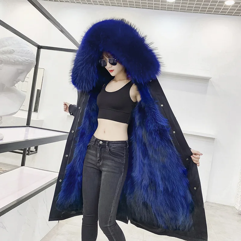 X-Long as picture Роскошная меховая парка, зимнее женское пальто, теплые парки X-long, подкладка из натурального меха енота и толстовка LF9040 - Цвет: X-Long as picture