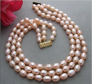

new 3 Rows9-10mm natural Australian southseagold pink pearl necklace17"-19"14K