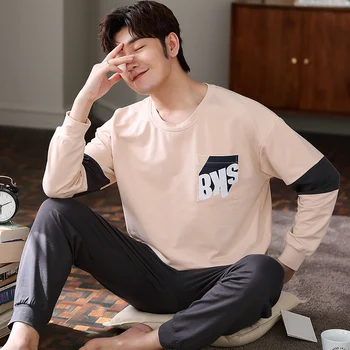 

Pajamas Man Autumn Cartoon Leisure Time Loose Pure Cotton Long Sleeve Trousers Winter Teenagers Routine Home Furnishing Serve
