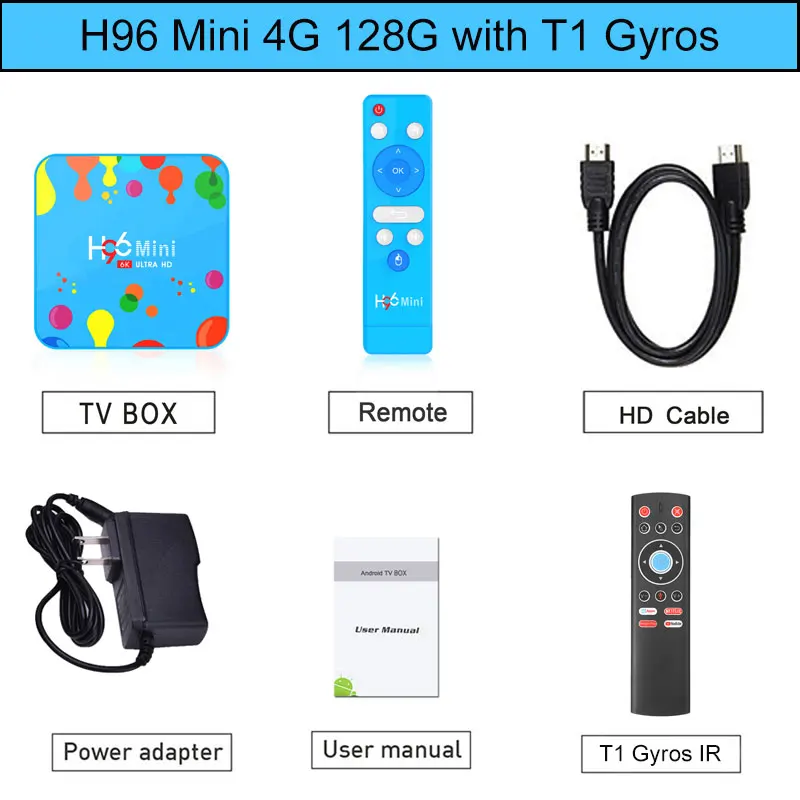 4G 128G n T1 Android приставка Full HD Smart tv приставка H96 Mini H6 Android 9,0 Bluetooth Ethernet 100M Wifi 2,4G/5,0G 6K для ip tv подписки - Цвет: 4G 128G n T1