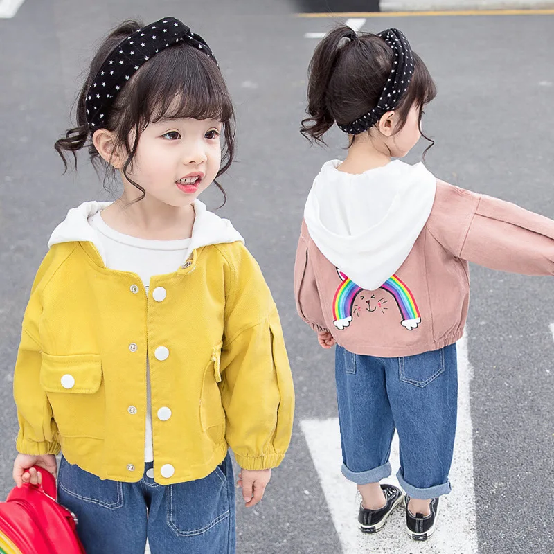 

Spring New Style Children Rainbow 2019 Hooded Coat Girls Cartoon Cat Tops Coat Jacket