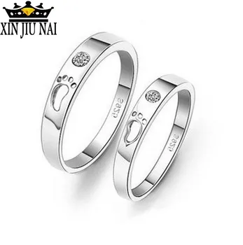 

New Arrival Baby`s Feet Lovers`anniversary Zircon Crystal Couple Rings 925 Anillos Silver Lovers' Rings Jewelry Wholesale