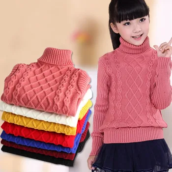 

Children's Sweater 2019 Autumn/Winter Kids Knitted turtleneck Pullover Sweater For Boys Girls 3 4 5 6 8 10 12 14 Years