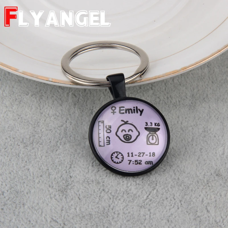 Engrave Glass Dome Key Holder Baby Keepsake Customized Statistics Gift for New Parents Keychains Fashion Simple Bag Charm | Украшения и