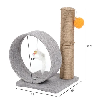

Cat Climb Holder Tower Cat Tree Linen Circular Ring with Toys Light Gray